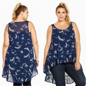 Torrid Dragonfly Tank Navy Scoop Neck Hi-Lo Ruffle Hem - Size 12